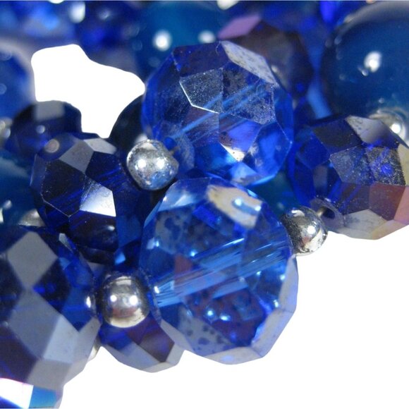 Statement Necklace Glass Plastic Beaded 20 inch Multi Strand Silvertone Jewelry - Picture 5 of 10